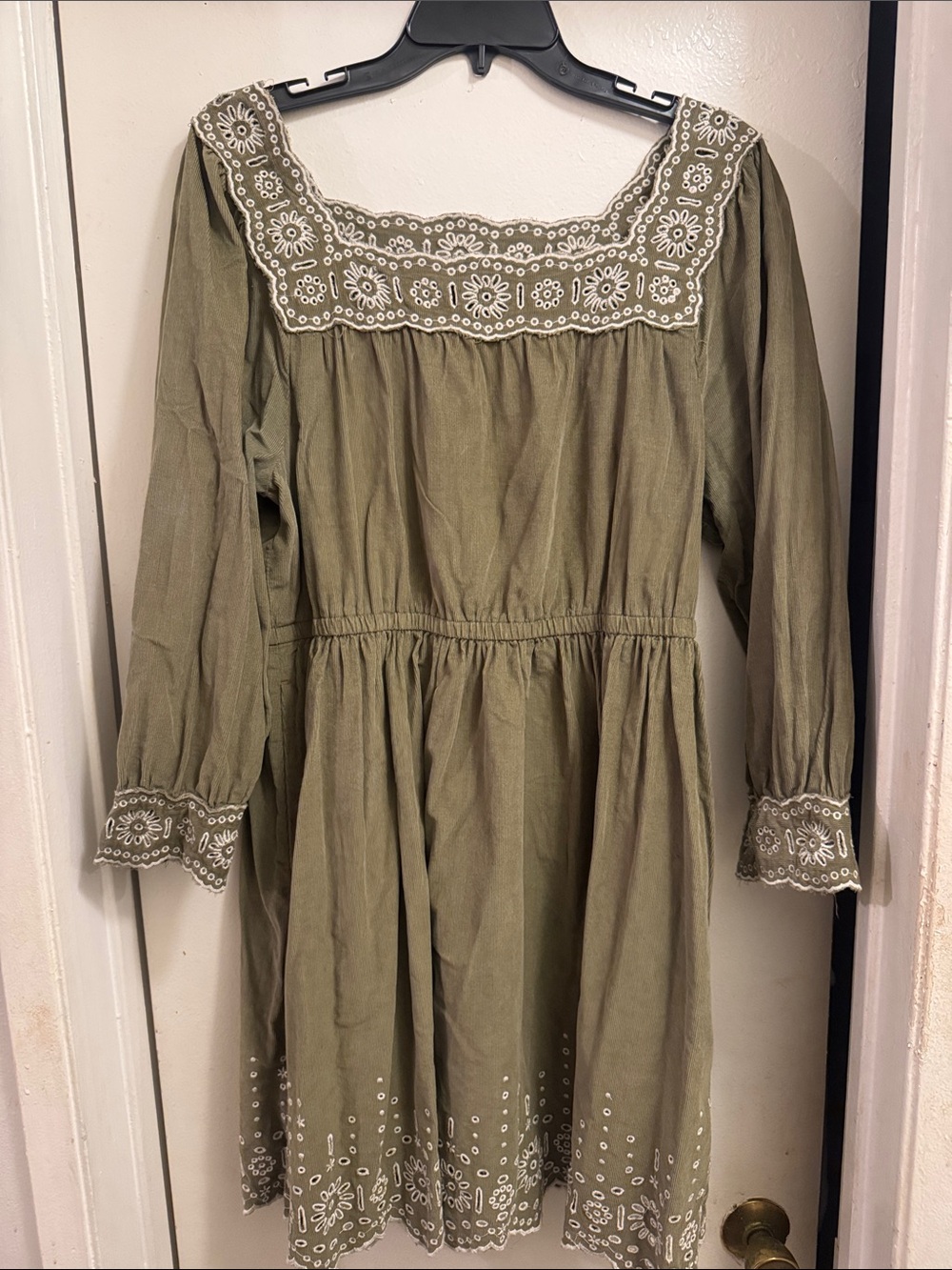 Embroidered Olive Green Girls' Dress